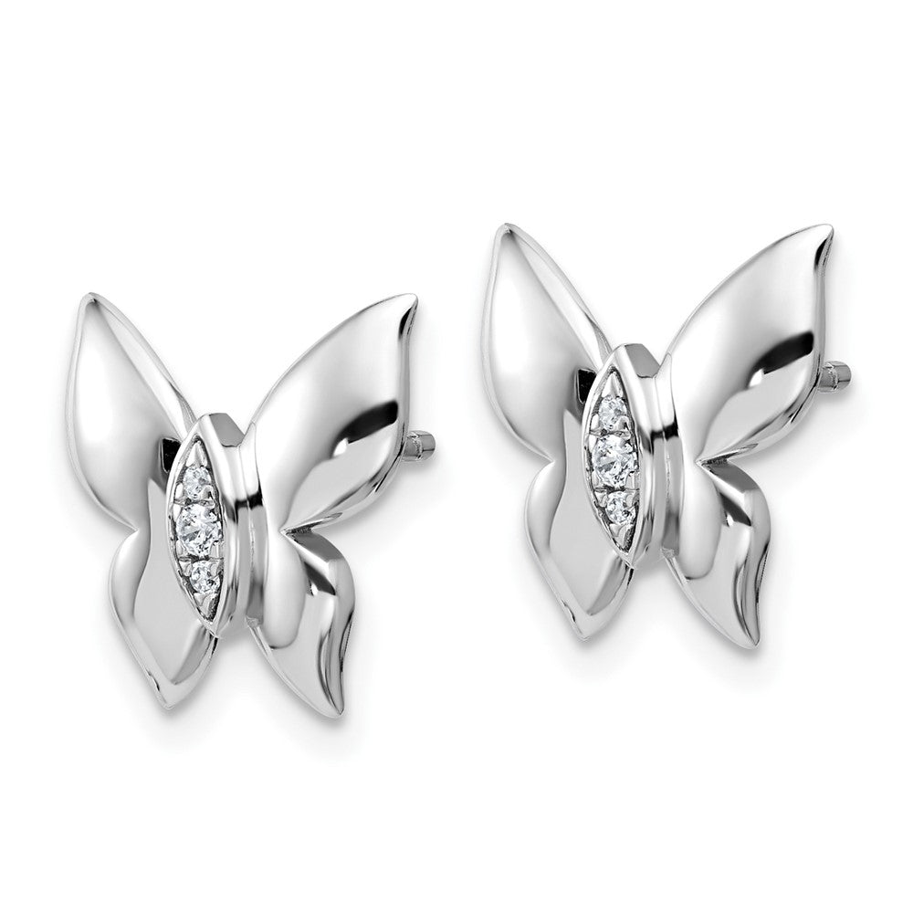 QW600 White Ice Sterling Silver Rhodium-plated Diamond Butterfly Post Earrings