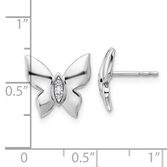QW600 White Ice Sterling Silver Rhodium-plated Diamond Butterfly Post Earrings