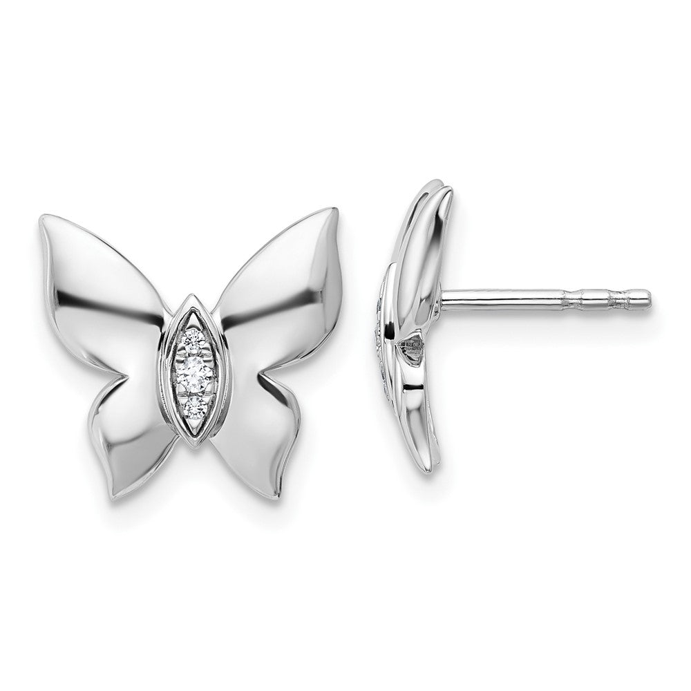 QW600 White Ice Sterling Silver Rhodium-plated Diamond Butterfly Post Earrings