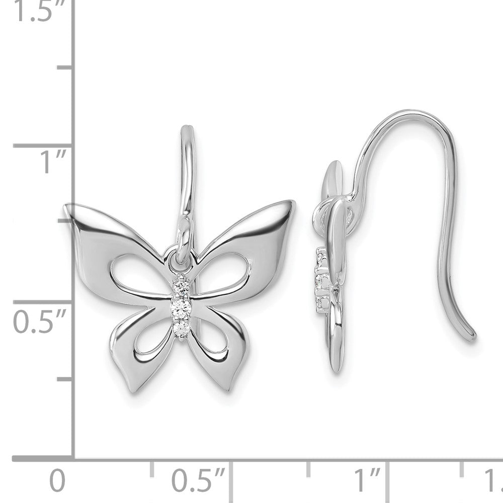 QW601 White Ice Sterling Silver Rhodium-plated Diamond Butterfly Dangle Earrings
