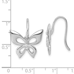 QW601 White Ice Sterling Silver Rhodium-plated Diamond Butterfly Dangle Earrings