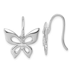 QW601 White Ice Sterling Silver Rhodium-plated Diamond Butterfly Dangle Earrings