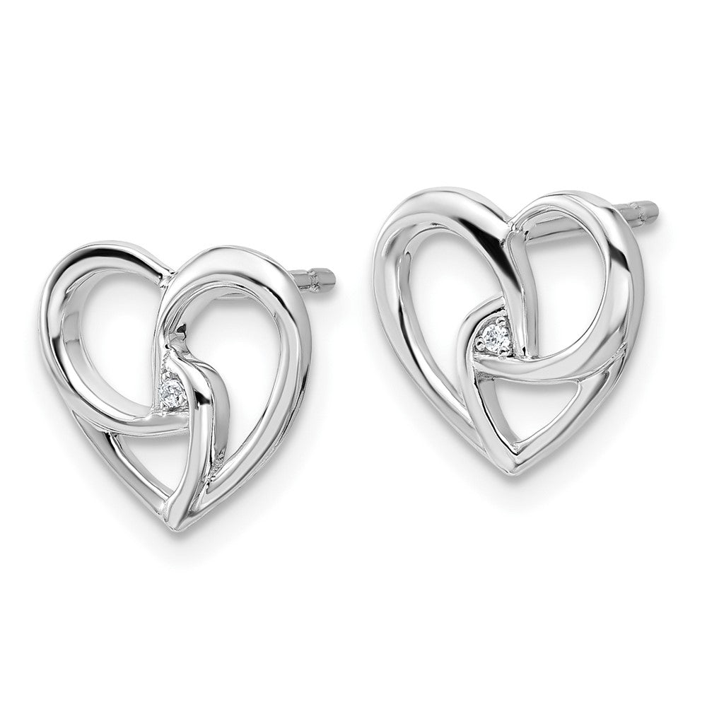 QW604 White Ice Sterling Silver Rhodium-plated Diamond Fancy Heart Post Earrings