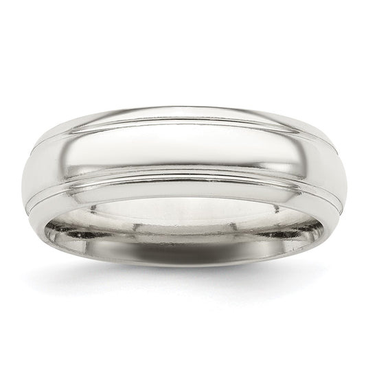Sterling Silver 6mm Polished Domed with Grooved Beveled Edge Fancy Band Size 10