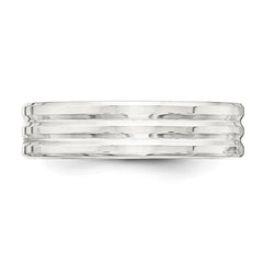 Sterling Silver 6mm Polished Flat Grooved Fancy Band Size 10