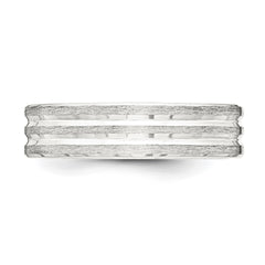 Sterling Silver 6mm Brushed Flat Grooved Fancy Band Size 10