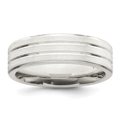 Sterling Silver 6mm Brushed Flat Grooved Fancy Band Size 10