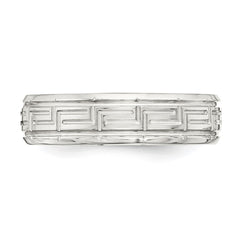 Sterling Silver 6mm Polished Flat Greek Key Design Beveled Edge Fancy Band Size 10