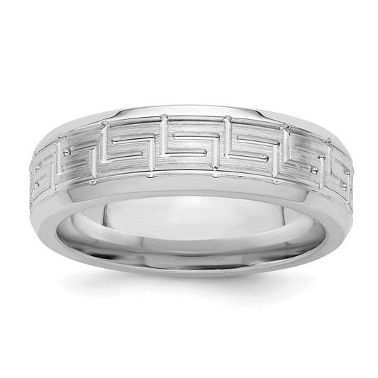 Sterling Silver Rhodium-plated 6mm Brushed Fancy Band Size 10