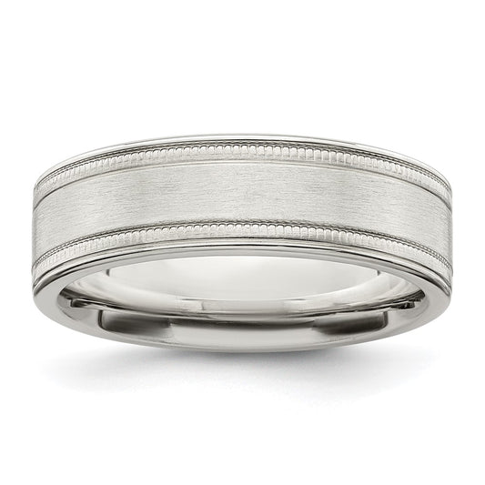 Sterling Silver 6mm Brushed Flat Milgrain Grooved Edge Fancy Band Size 11