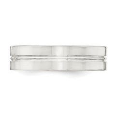 Sterling Silver 6mm Polished Flat Grooved Center Fancy Band Size 10