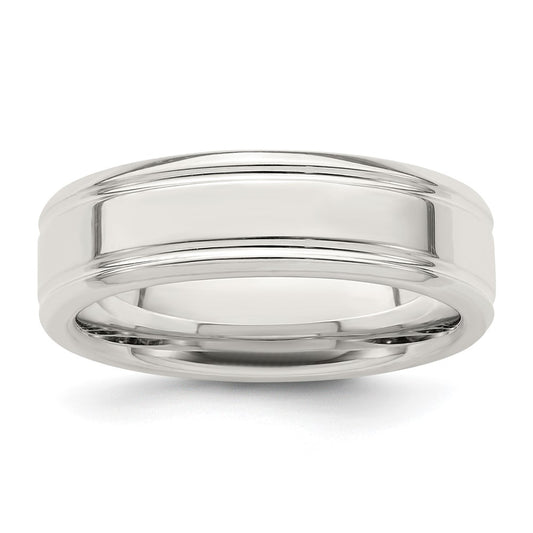 Sterling Silver 6mm Polished Flat Grooved Fancy Band Size 10