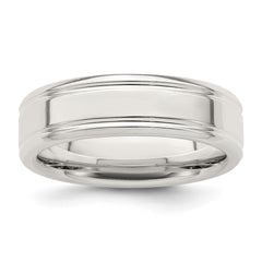 Sterling Silver 6mm Polished Flat Grooved Fancy Band Size 10