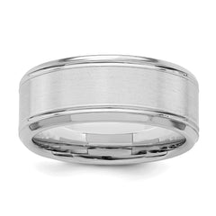 Sterling Silver Rhodium-plated 8mm Brushed Fancy Band Size 10