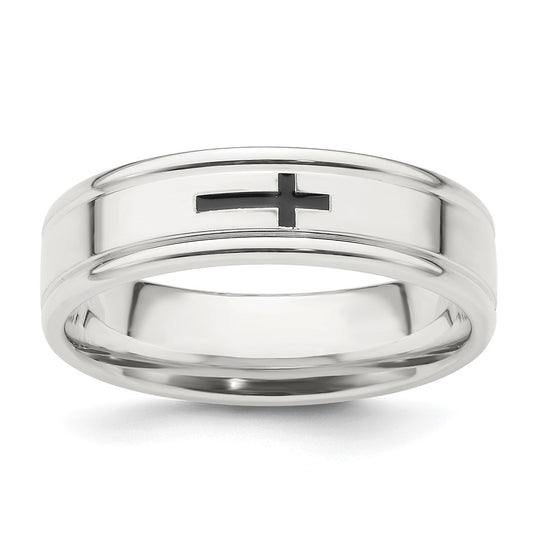 Sterling Silver 6mm Enamel Cross Fancy Band Size 12