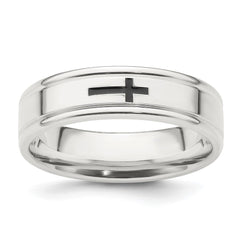 Sterling Silver 6mm Enamel Cross Fancy Band Size 12