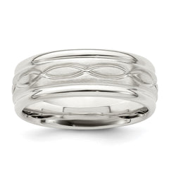 Sterling Silver 7mm Brushed Flat Intertwined Design Beveled Edge Fancy Band Size 10
