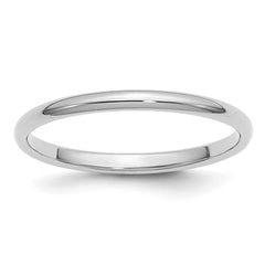 Sterling Silver Rhodium-plated 2mm Half-Round Size 6.5 Band