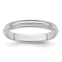 Sterling Silver 3mm Half Round Milgrain Size 10 Band