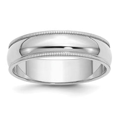 Sterling Silver Rhodium-plated 6mm Half Round Milgrain Size 10 Band