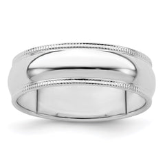 Sterling Silver 6mm Half Round Milgrain Size 10 Band