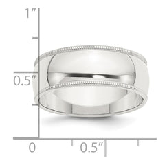 Sterling Silver 8mm Half Round Milgrain Size 10 Band