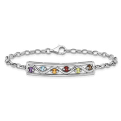 Sterling Silver Rhodium-plated Rainbow Multi Gemstone 7.5in Bracelet QX1001RB