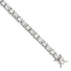 Sterling Silver Rhodium-plated Baguette and Round CZ Bracelet QX111CZ