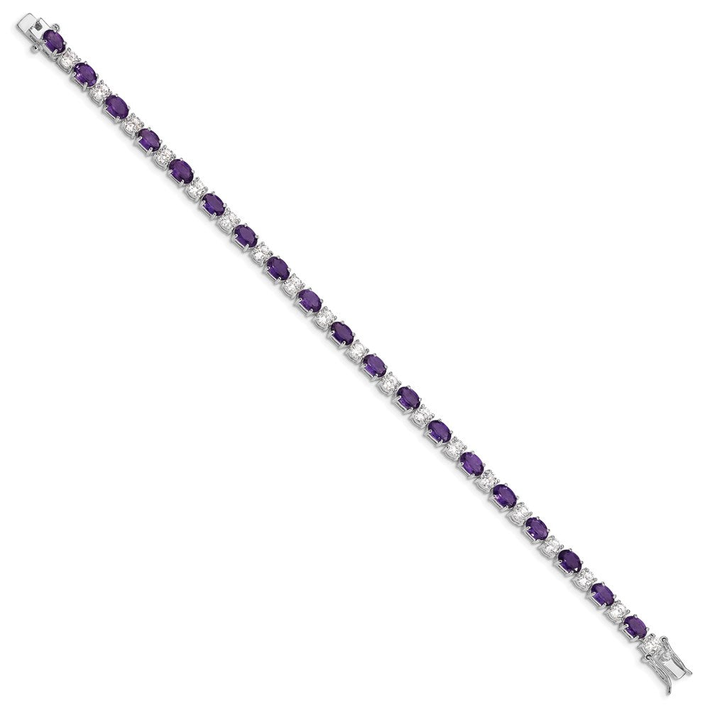 Sterling Silver Rhodium-plated Amethyst & CZ Bracelet QX140AM