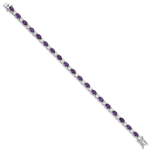 Sterling Silver Rhodium-plated Amethyst & CZ Bracelet QX140AM