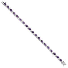 Sterling Silver Rhodium-plated Amethyst & CZ Bracelet QX140AM