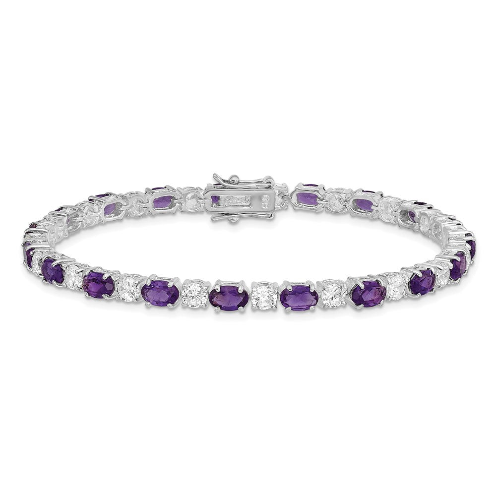 Sterling Silver Rhodium-plated Amethyst & CZ Bracelet QX140AM