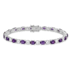Sterling Silver Rhodium-plated Amethyst & CZ Bracelet QX140AM