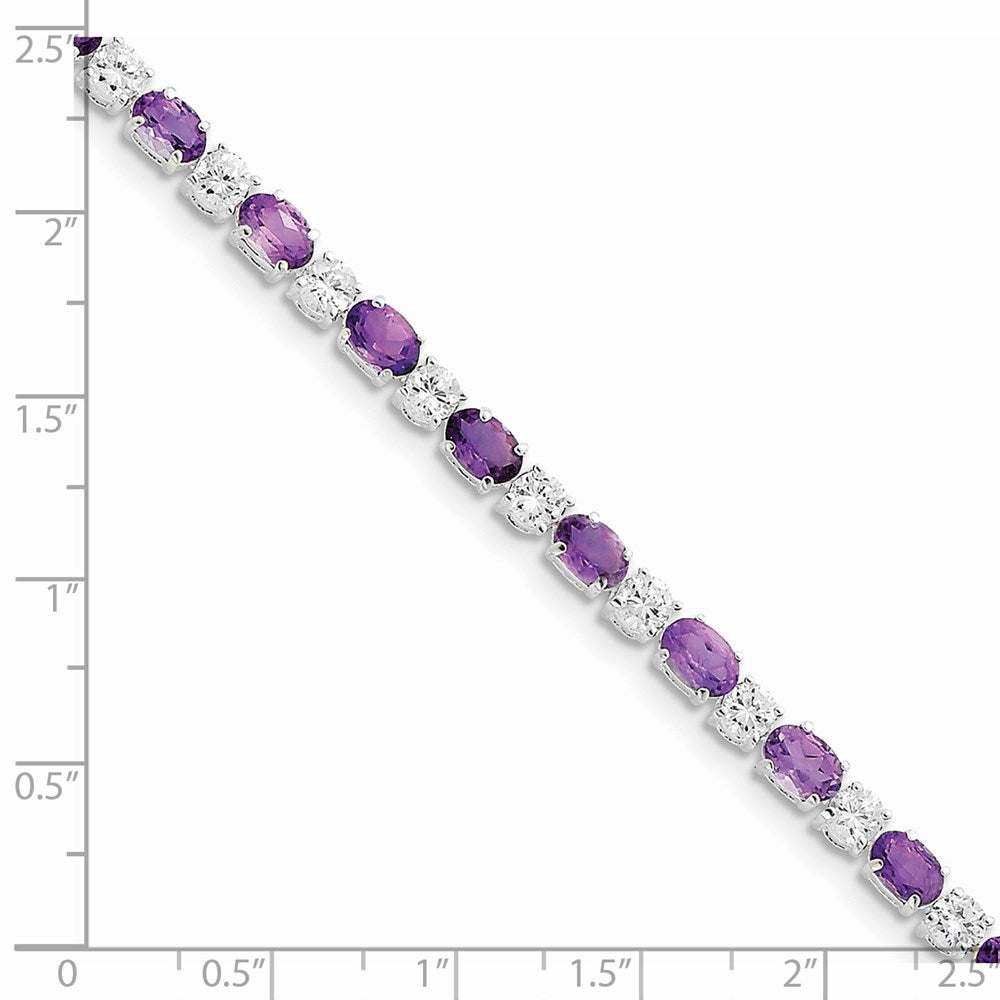 Sterling Silver Rhodium-plated Amethyst & CZ Bracelet QX140AM