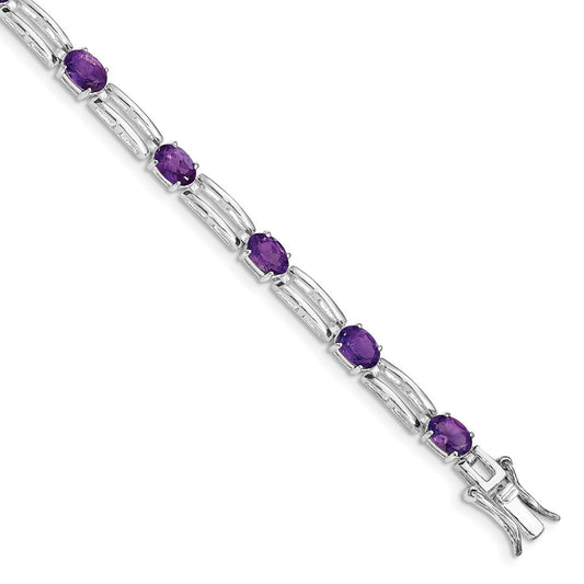 Sterling Silver Rhodium-plated Amethyst Bracelet QX143AM