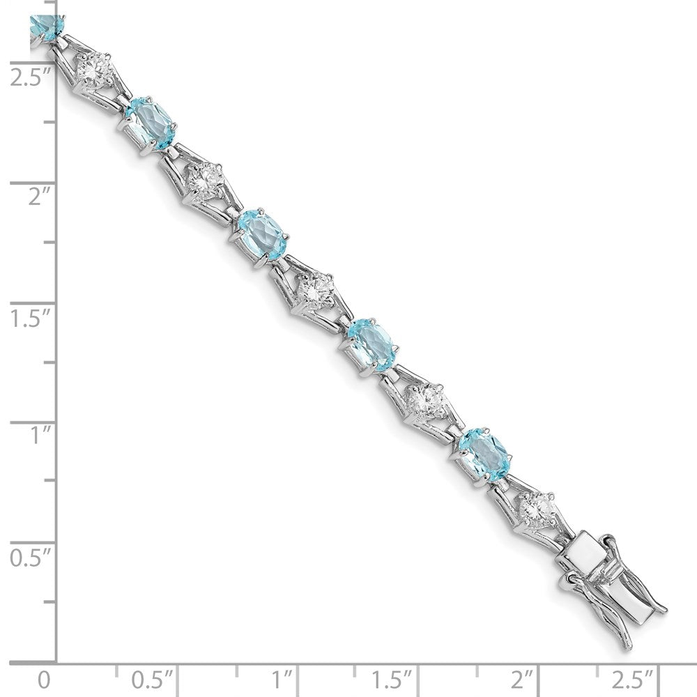 Sterling Silver Rhodium-plated Blue Topaz & CZ Bracelet QX151BT