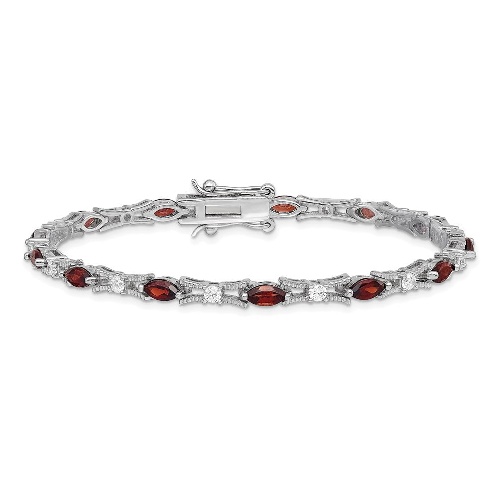 Sterling Silver Rhodium-plated Garnet and CZ Bracelet QX165GA