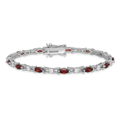 Sterling Silver Rhodium-plated Garnet and CZ Bracelet QX165GA