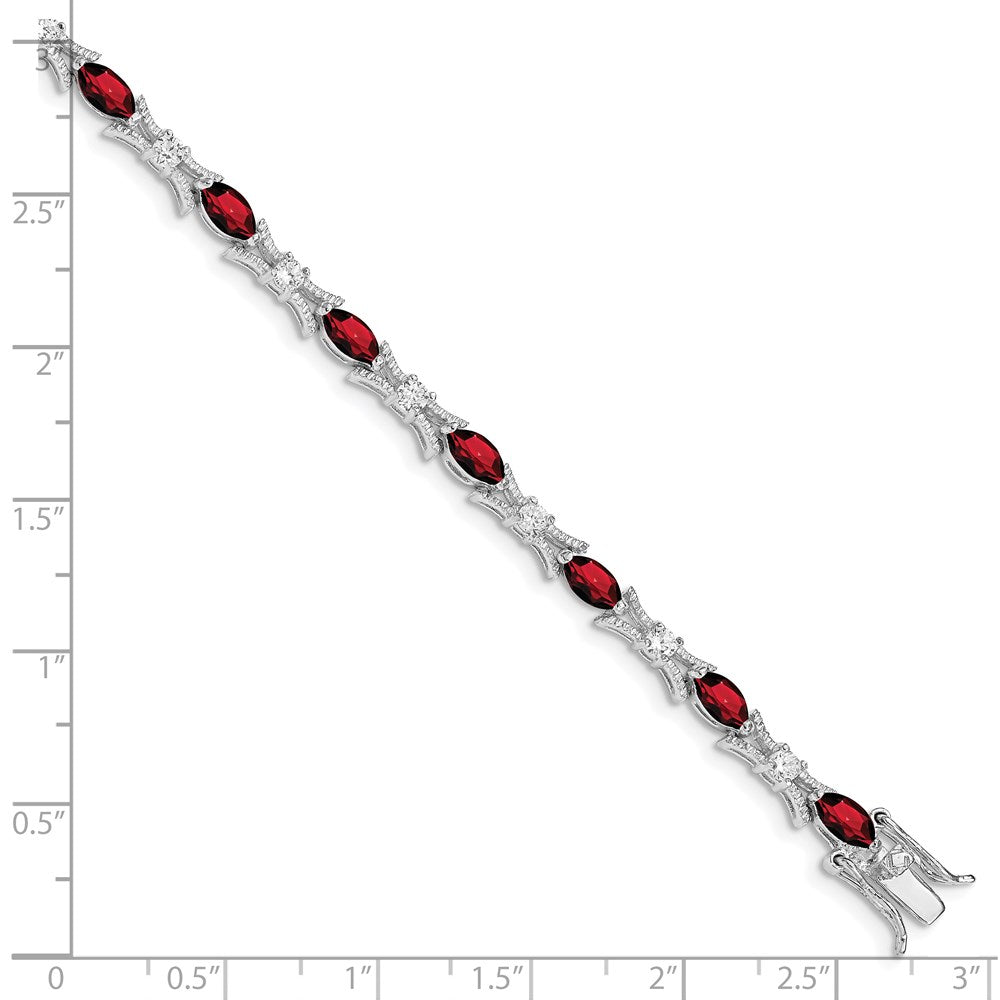 Sterling Silver Rhodium-plated Garnet and CZ Bracelet QX165GA
