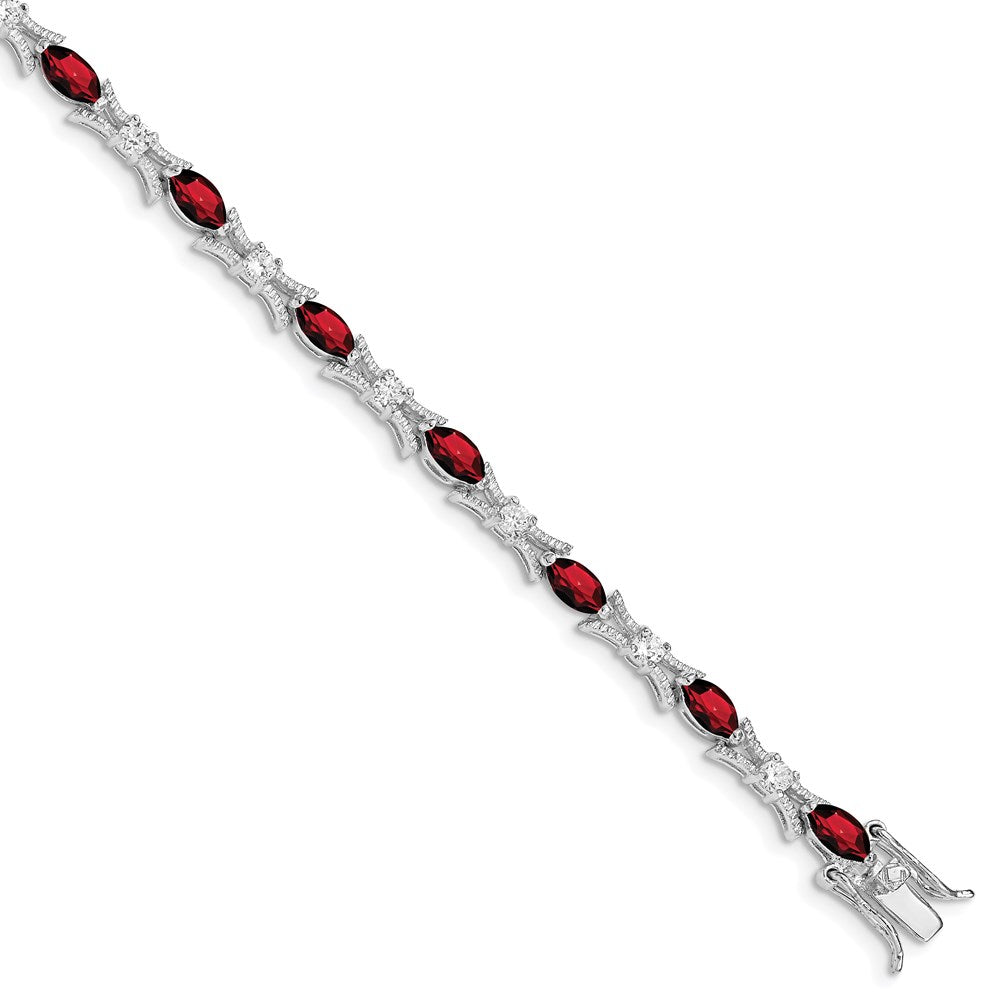 Sterling Silver Rhodium-plated Garnet and CZ Bracelet QX165GA