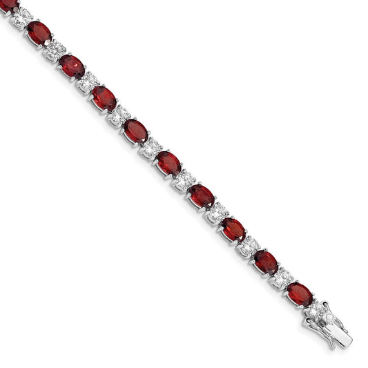 Sterling Silver Rhodium-plated Garnet and Cz Bracelet QX172GA