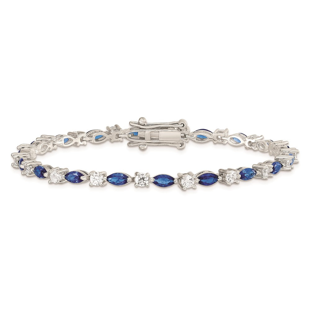 Sterling Silver Rhodium-plated Blue and Clear CZ Bracelet QX206CZ
