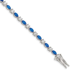 Sterling Silver Rhodium-plated Blue and Clear CZ Bracelet QX206CZ