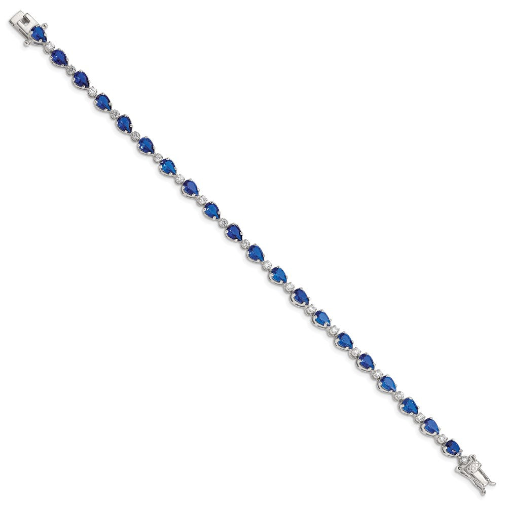 Sterling Silver Rhodium-plated Blue and Clear CZ Bracelet QX207CZ