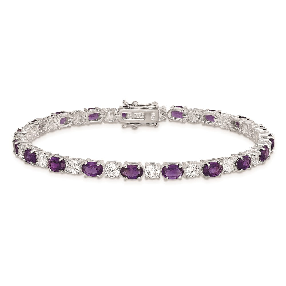 Sterling Silver Rhodium-plated Purple and Clear CZ Bracelet QX223CZ