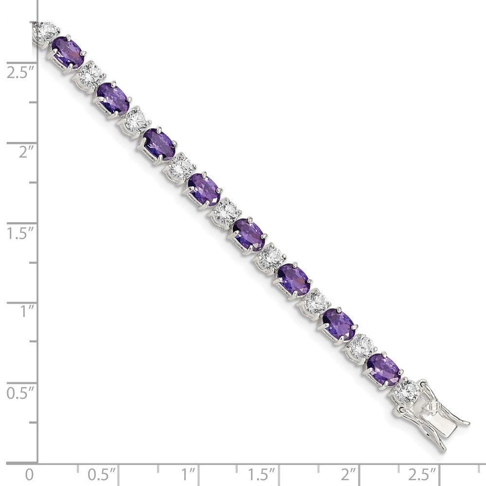 Sterling Silver Rhodium-plated Purple and Clear CZ Bracelet QX223CZ