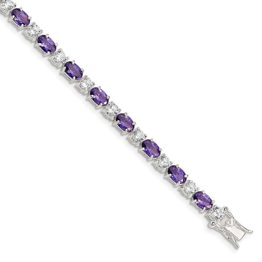 Sterling Silver Rhodium-plated Purple and Clear CZ Bracelet QX223CZ