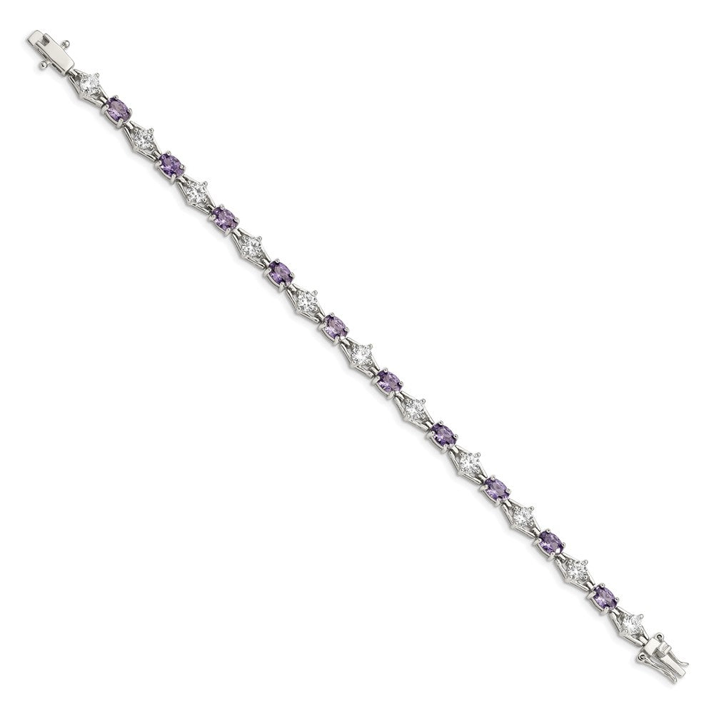 Sterling Silver Rhodium-plated Purple and Clear CZ Bracelet QX224CZ