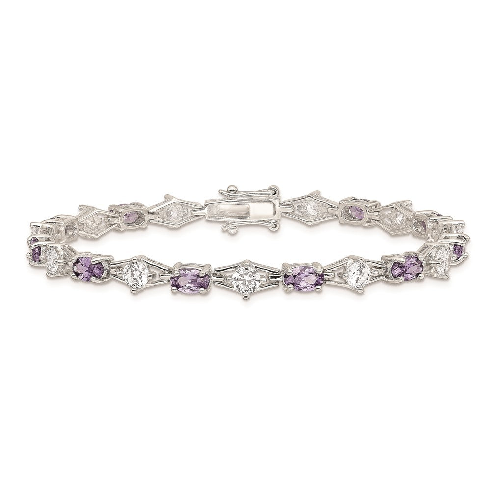 Sterling Silver Rhodium-plated Purple and Clear CZ Bracelet QX224CZ