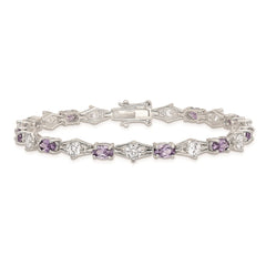 Sterling Silver Rhodium-plated Purple and Clear CZ Bracelet QX224CZ